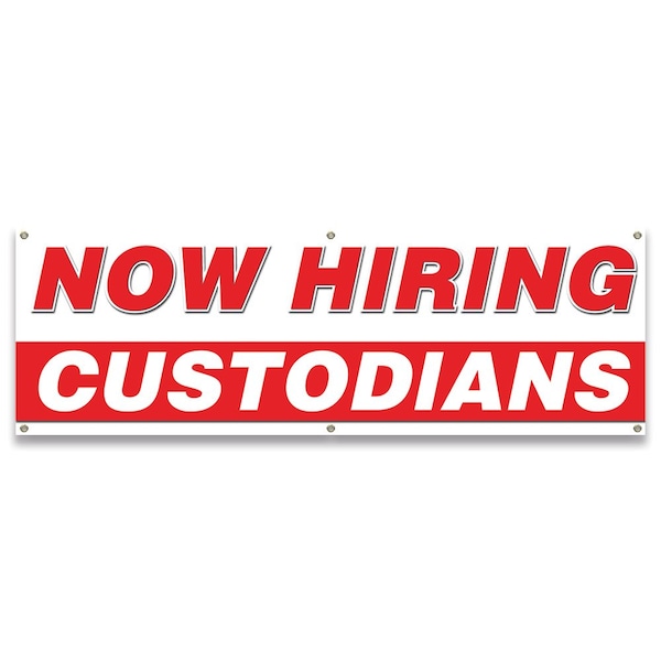 Now Hiring Custodians Banner Apply Inside Accepting Application Single Sided